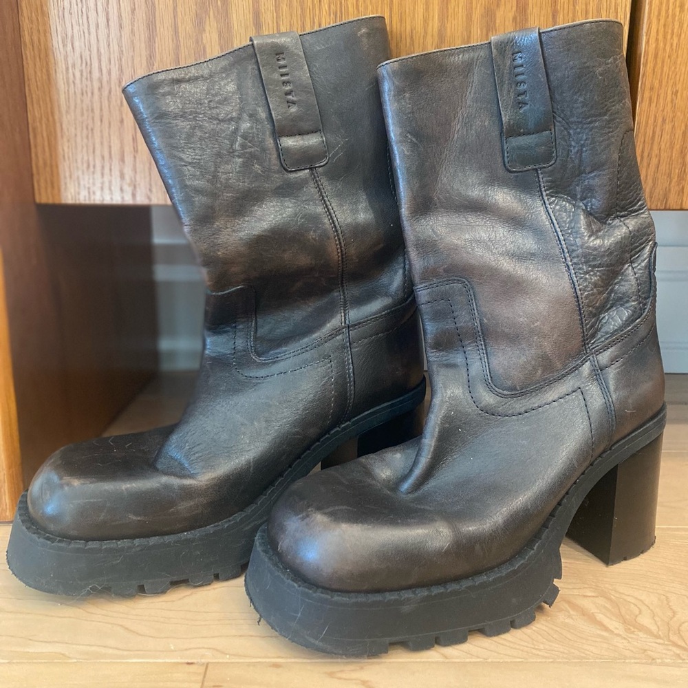 Miista Black Heeled Boots with Chunky Platform